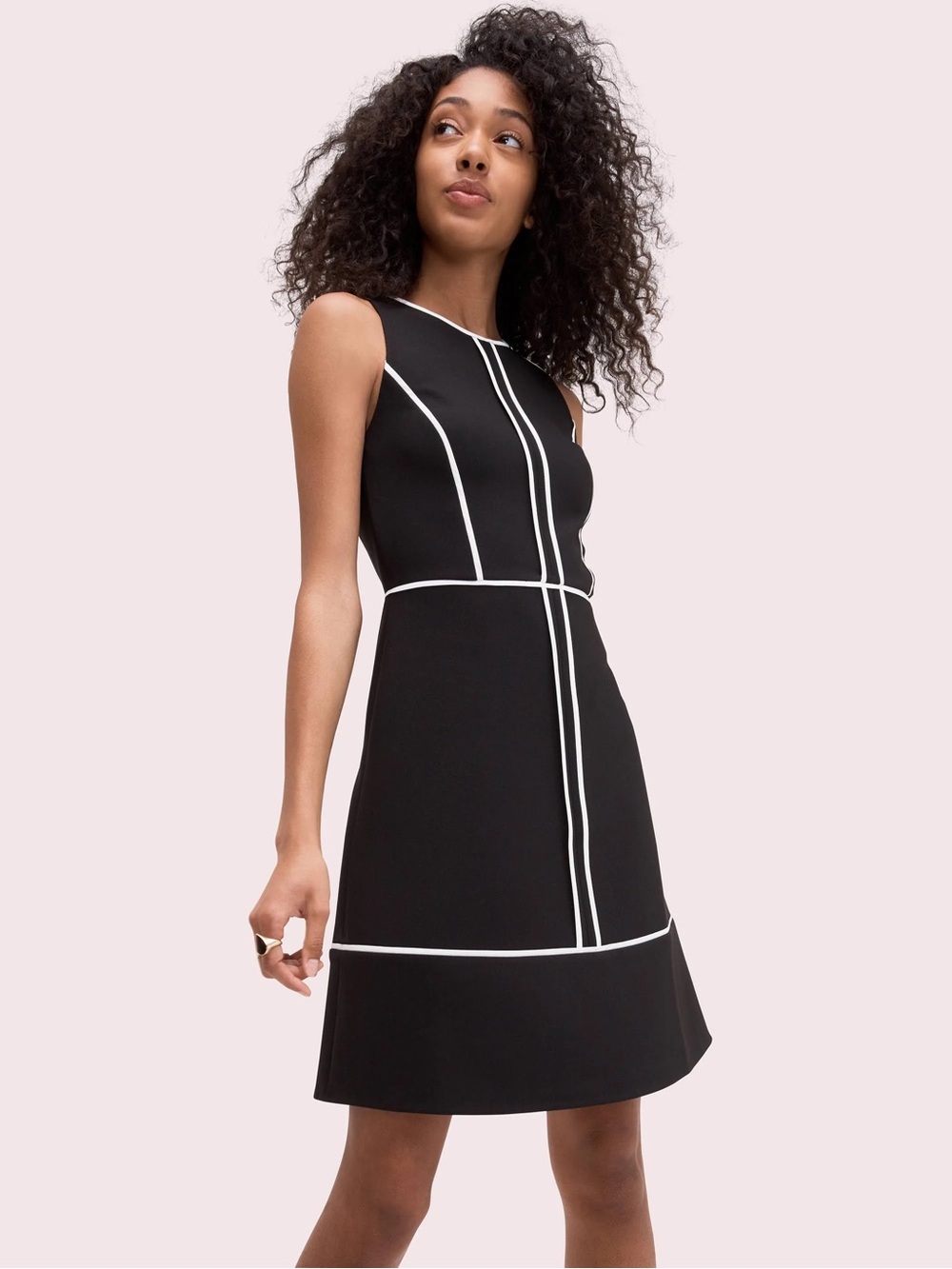 KATE SPADE Women's Sleeveless Paneled Crepe A-Line Dress - Black, Sz 10